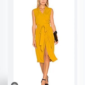 SWF Mirella women's old mustard size Small belted vest midi dress casual
